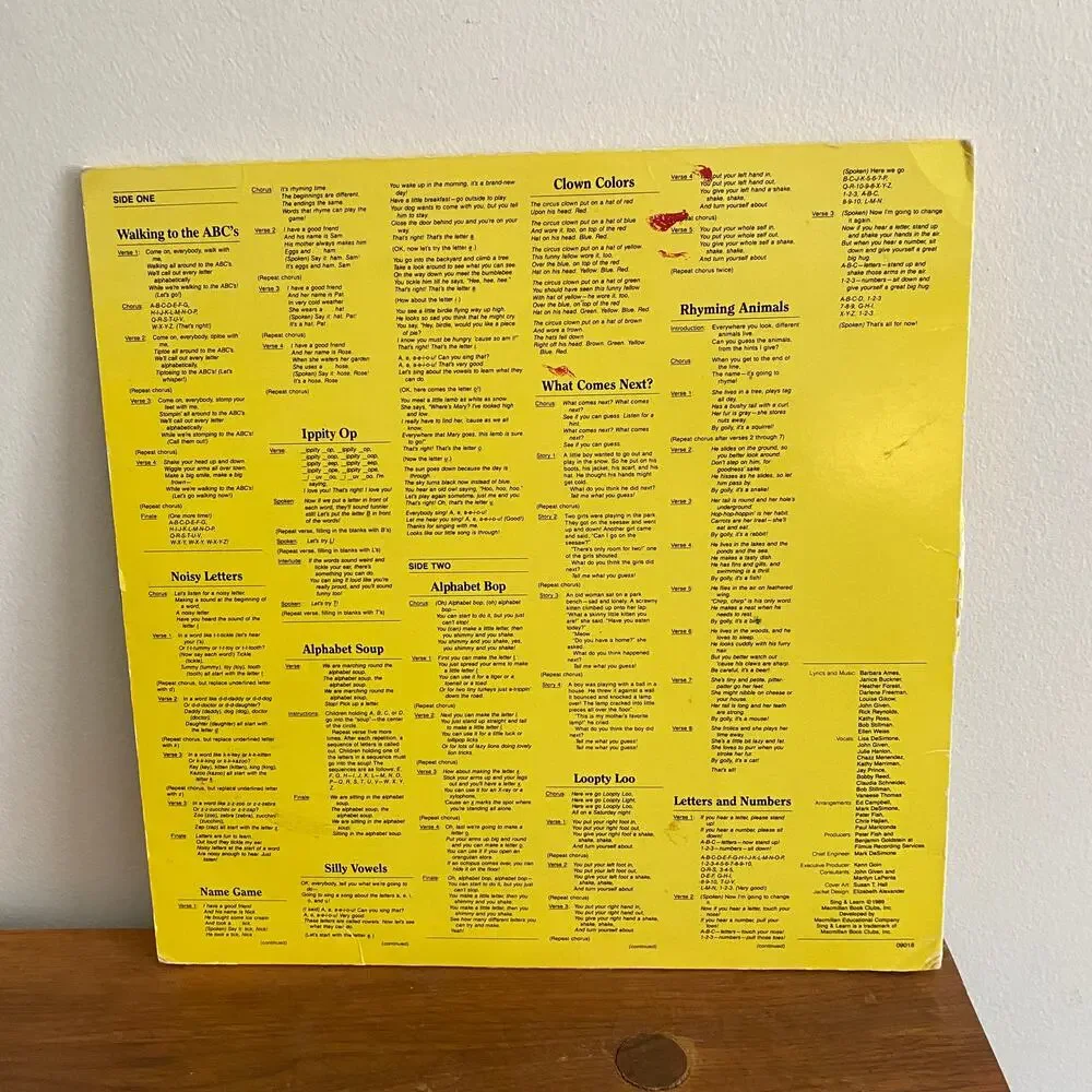 Vintage 1989 Reading Readiness Sing & Learn Vinyl Record